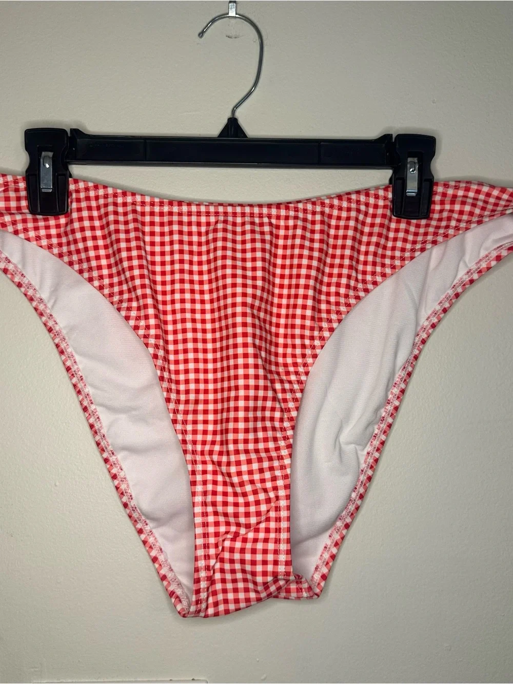 No Boundaries Womens XL Cheeky High Leg Bikini Bottom Red Gingham Stretch NEW